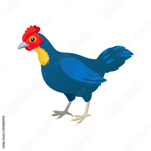 Vibrant Blue Hen Cartoon Illustration Farm Animal Graphic Design Element
