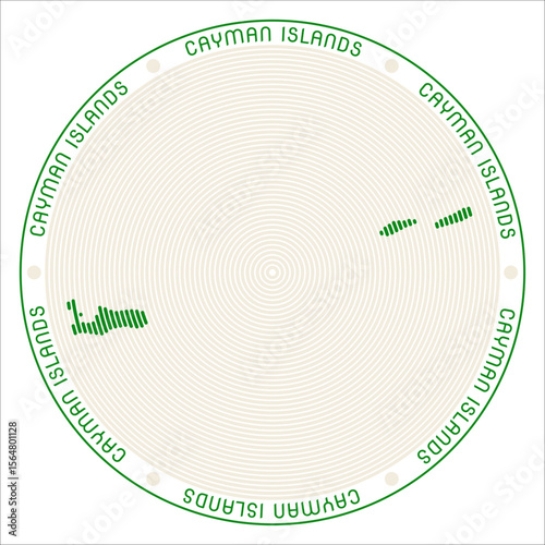 Cayman Islands round logo design. Country shape build of rings. Cayman Islands text around the country. Vector Illustration.