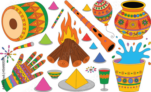 Colorful Holi Festival Elements Illustration
