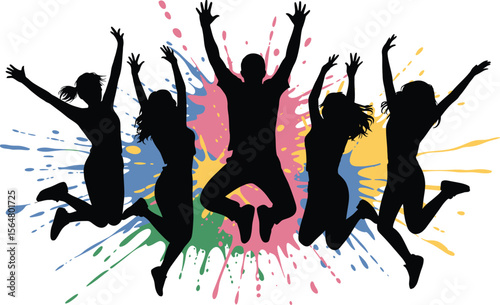 Jumping Silhouettes with Colorful Splashes
