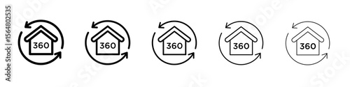360 degree house icon thin line outline set or collection