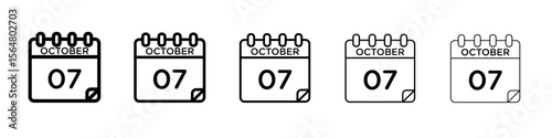 7 october date icon thin line outline set or collection