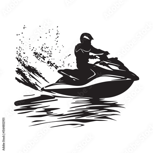 Jet Ski Silhouette Clipart on White Background