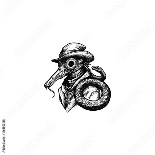 Plague doctor with a snake design vector template illustration