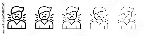 Angry person icon thin line outline set or collection