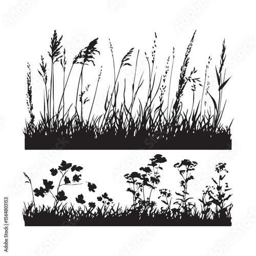 Wallpaper Mural Grass Silhouette Set Clipart on White Background Torontodigital.ca