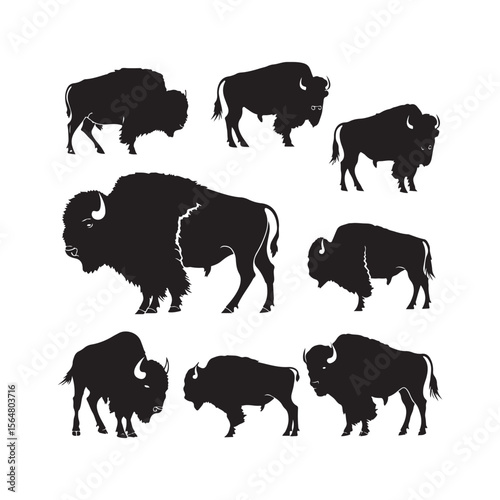 Grazing Bison Silhouette Illustration