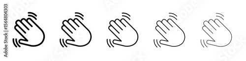 Bonjour text with hand wave icon thin line outline set or collection