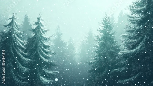 Enchanted Forest in Winter: A Serene Snowy Pine Tree Landscape Illustration