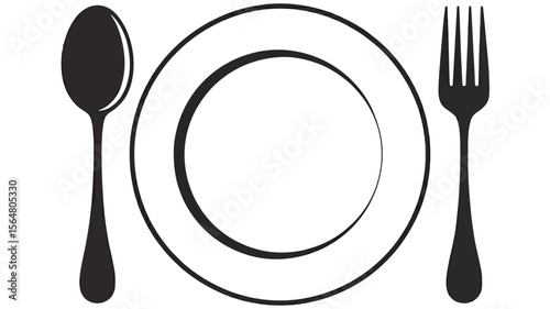 Black spoon fork plate simple elegant dining setting vector
