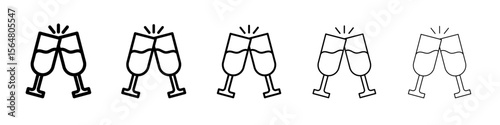 Champagne toast icon thin line outline set or collection