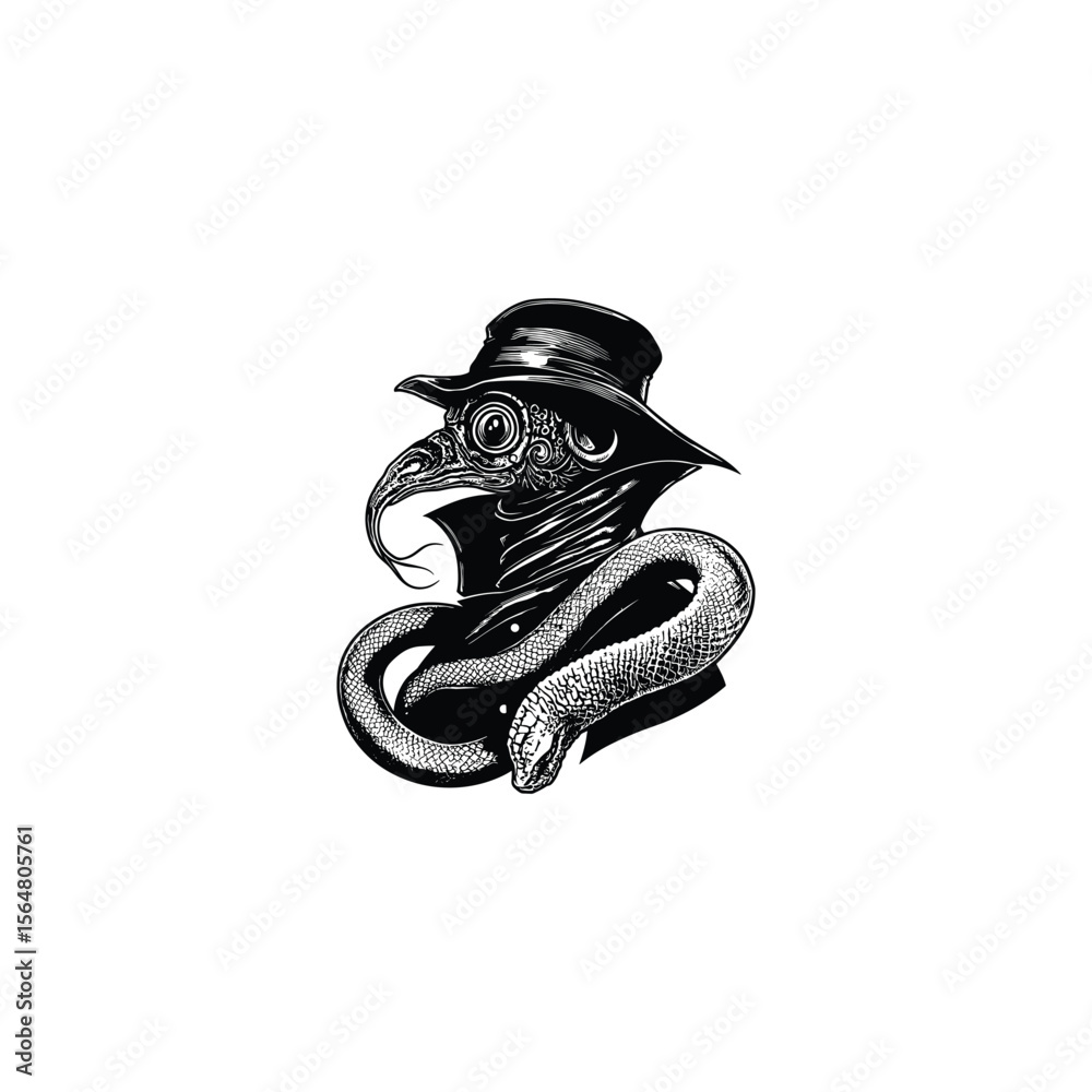 Obraz premium Plague doctor with a snake design vector template illustration