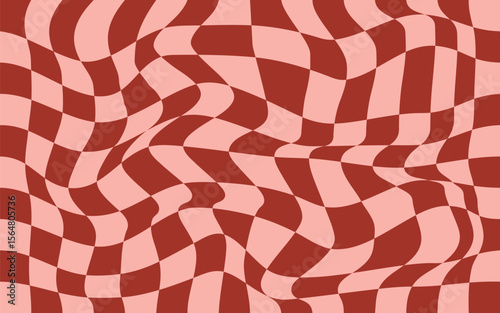 Trendy modern wavy distorted checkered vector pattern background. Pattern psychedelic checkerboard. Twisted and distorted retro groovy style texture illustration