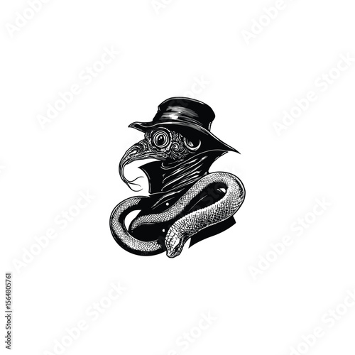 Plague doctor with a snake design vector template illustration
