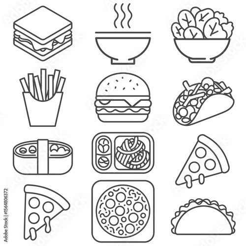Delicious Fast Food Icons Collection sandwich soup