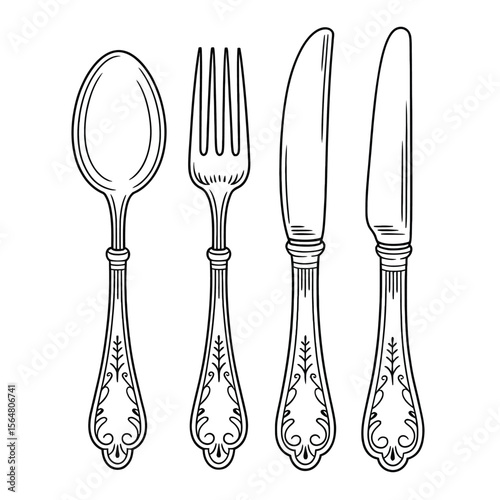 Elegant silverware set spoon fork knife serving utensils cutlery