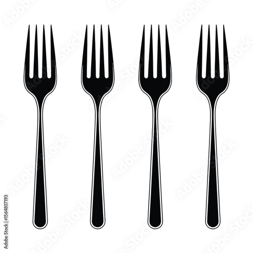 Four sleek black forks arranged evenly utensil cutlery