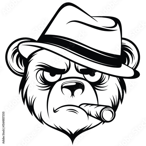 Cartoon Bear Character With Cigar Smoking	