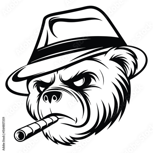 Angry Bear Wearing a Hat Smoking a Cigar	
