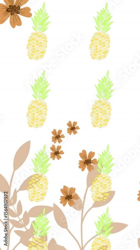 Animation of flower icons over pineapple icons and leaves