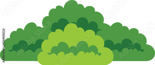 A cluster of green bushes with varying shades of green on white background