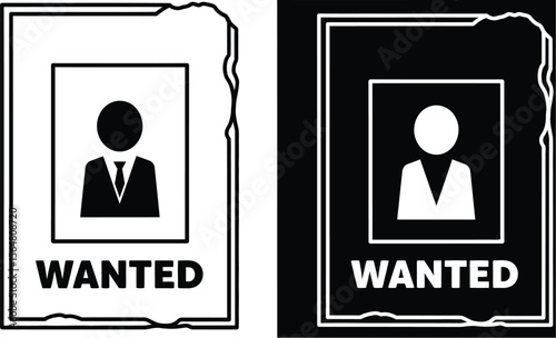 Two wanted posters one white and one black with person silhouette