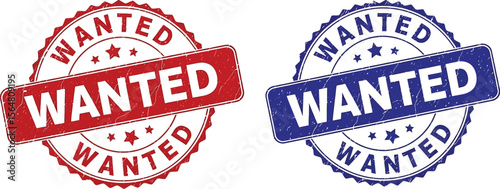 Two wanted stamps in red and blue isolated on a white background view