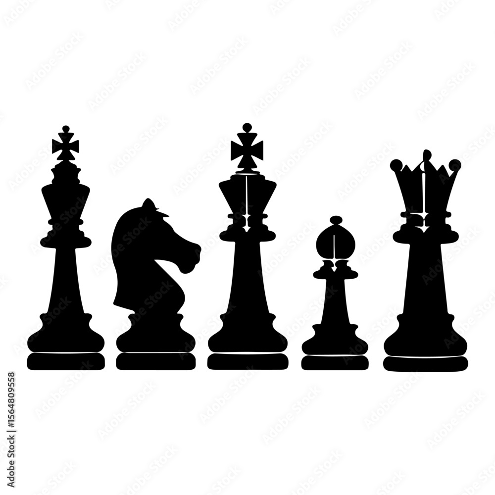 Chess Pieces Silhouette Clipart on White Background Chess Pieces Silhouette Clipart on White Background