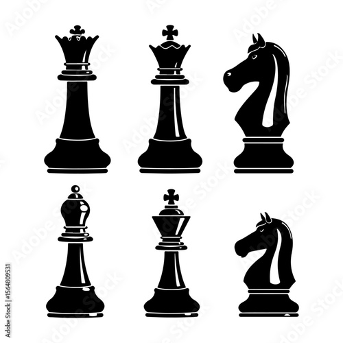 Chess Pieces Silhouette Clipart on White Background