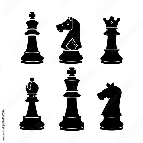 Chess Pieces Silhouette Clipart on White Background