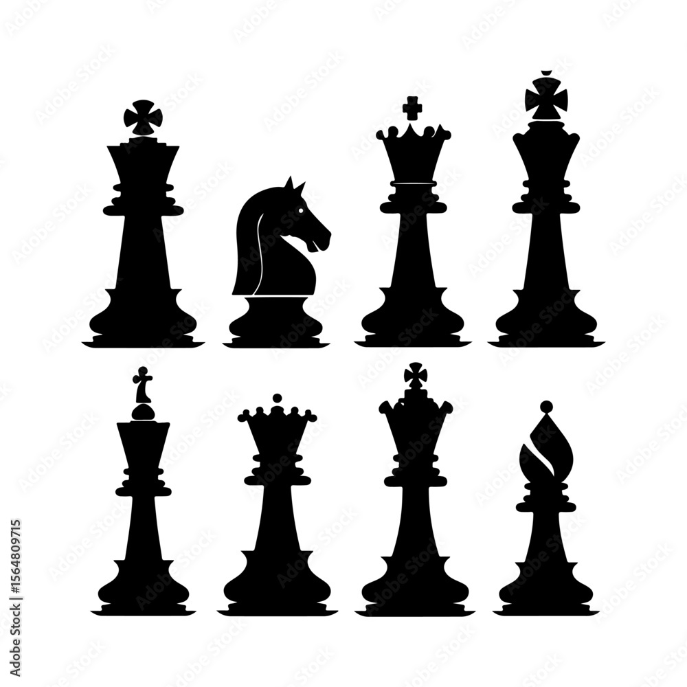 Chess Pieces Silhouette Set Clipart on White Background Chess Pieces Silhouette Set Clipart on White Background
