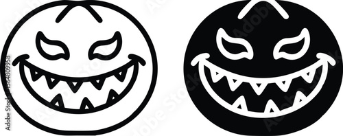 Evil Pumpkin Face Icon Set – Angry Halloween Jack-o'-Lantern Vector Silhouette Design