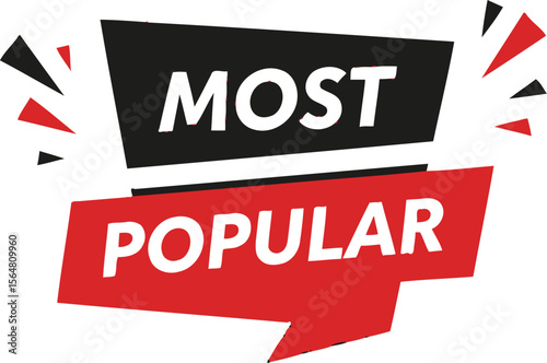 A graphic of most popular text in black and red on a white background