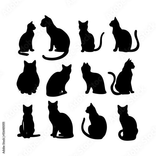 Couple Cat Black Silhouette Clipart on White Background