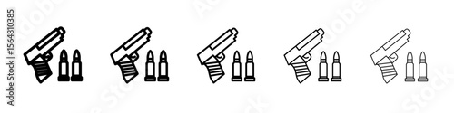 Gun with ammunition icon thin line outline set or collection