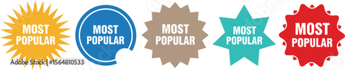 Five most popular stickers in yellow blue brown teal and red colors