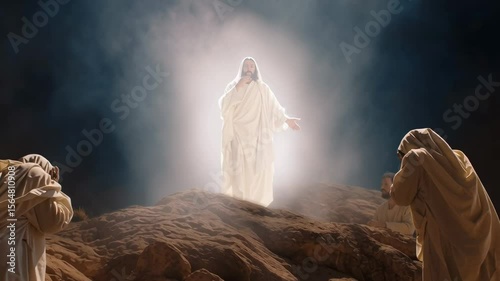  Transfiguration of Jesus Christ on Mount Tabor before the apostles. Gospel event