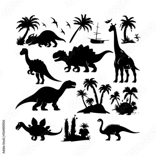 Dinosaur Silhouette Set Clipart White Background