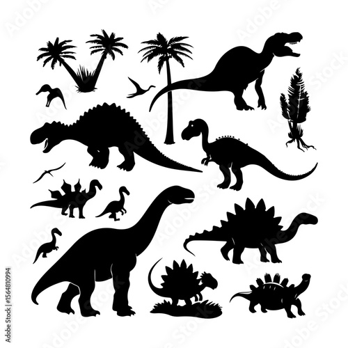 Dinosaurs Black Silhouette Clipart White Background