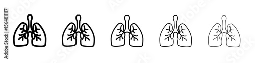 Human lungs icon thin line outline set or collection