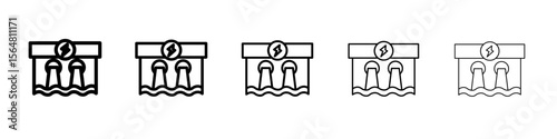 Hydroelectric dam icon thin line outline set or collection
