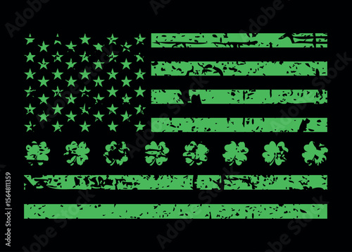 USA Flag and Shamrock Vintage Style St Patrick’s Day Illustration