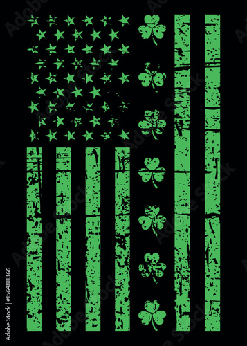 St Patrick’s Day Graphic with American Flag and Grunge Shamrock Art