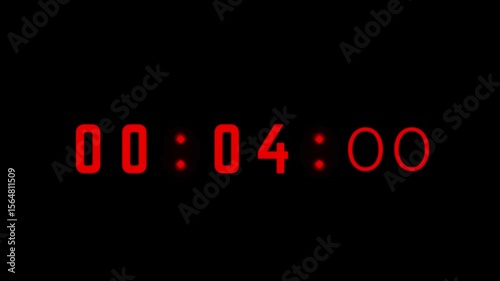 Digital Count-Up Timer from 00 to 1 Minute on Black Background – 1-Minute or 60-Second Increment Clock Animation with Red Font