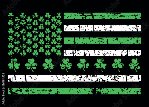 St Patrick’s Day American Flag Design with Vintage Shamrocks