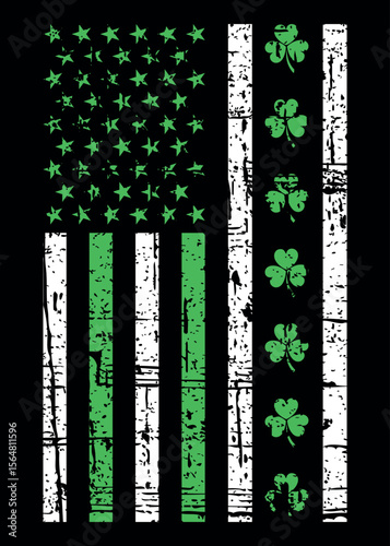 Distressed USA Flag and Shamrock Graphic for St Patrick’s Day