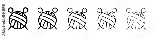 Knit yarn with needle icon thin line outline set or collection