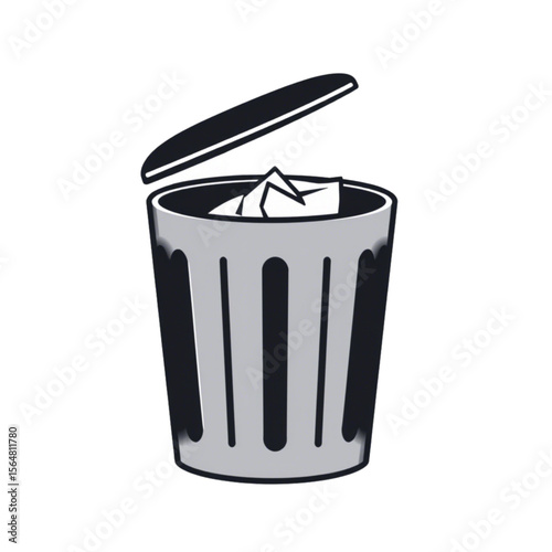 Flat trash can icon with lid open