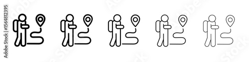 man going to destination icon thin line outline set or collection