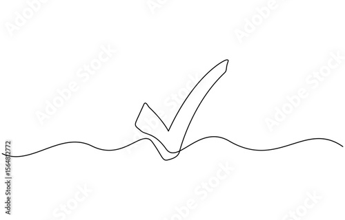 Continuous line is creating the shape of a check mark, One continuous line drawing check mark. One continuous line drawing check mark, Vector illustration of check mark continuous one line drawing.